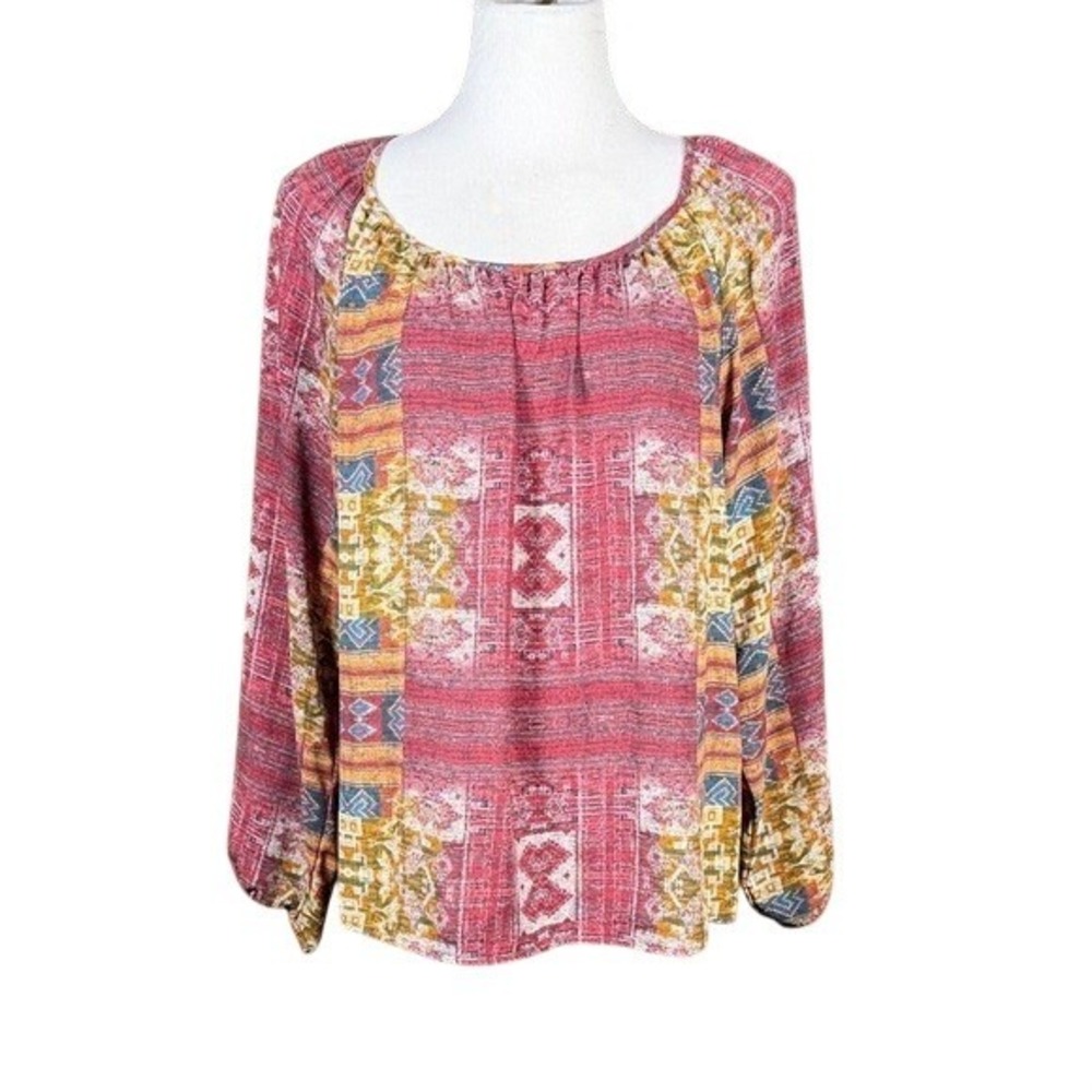 Forever 21 Contemporary Women‎ Red Geometric Tribal Print Boho Balloon Sleeve L